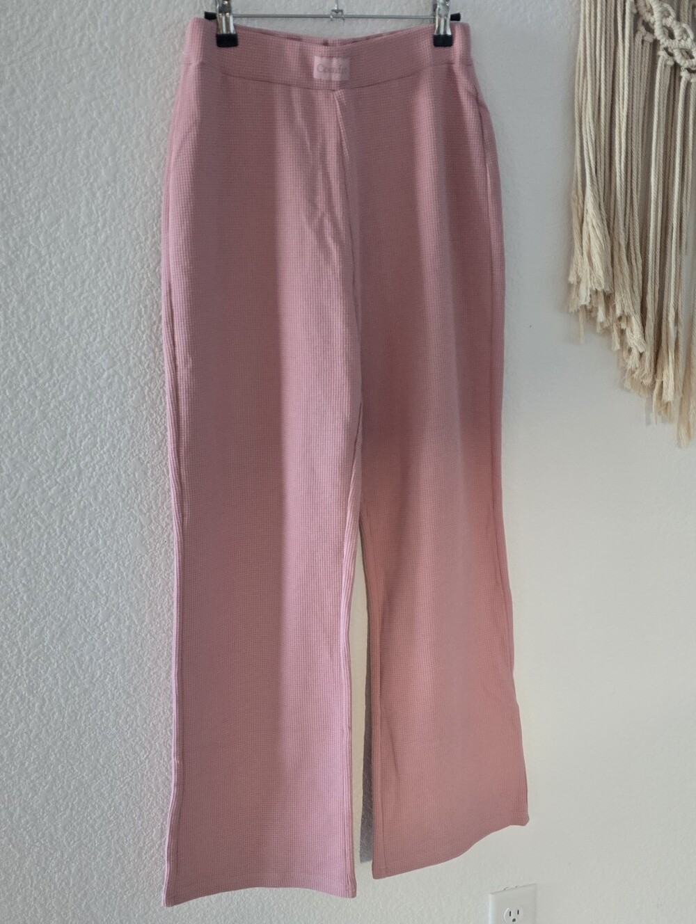 NWOT Comfrt Pink Knit Wide-Leg Lounge Pants Cotton Blend cozy waffle Knit